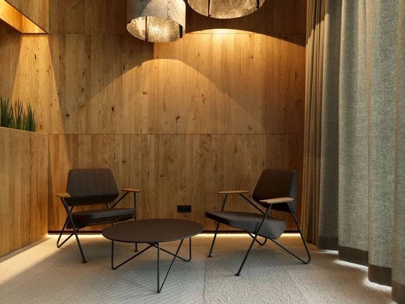 patterned carpet installed in rustic sitting area