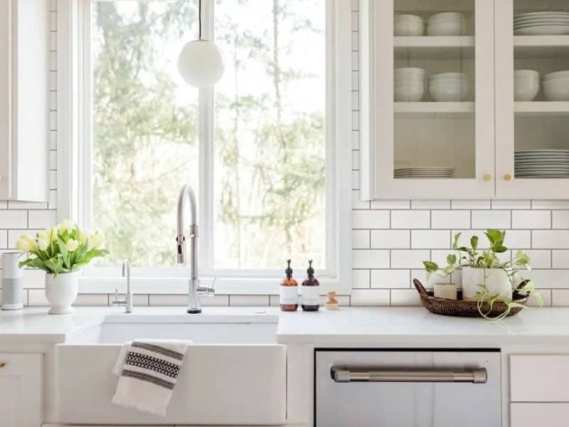 white silestone countertops in beautiful country kitchen